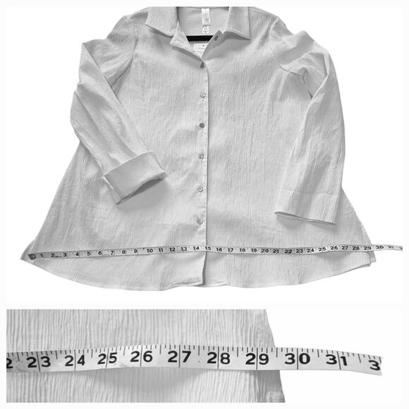 Marla Wynne New White Crinkle Button Front Blouse Tunic Cotton Stretch USA Sz M - Picture 6 of 10